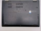 a black laptop with a blue sticker on the back of it