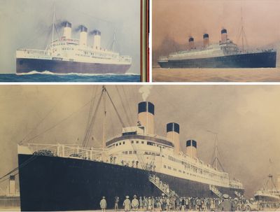 quatre photos différentes d'un grand navire à l'eau