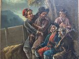 une image représentant un tableau où l'on voit un groupe d'hommes assis sur un banc