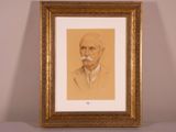 an old picture of a man with a moustache in a gold frame