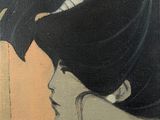 tableau représentant une femme coiffée d'un chapeau, avec un oiseau sur la tête