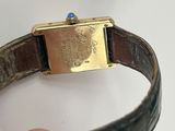 a person holding a wrist watch with a gold plated case