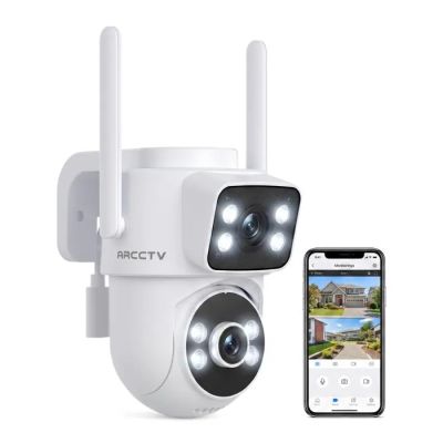 une image représentant une caméra de sécurité domestique connectée et un smartphone