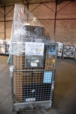 a large metal cart with a bunch of boxes in it