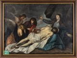 an image of a painting of jesus laying on the cross