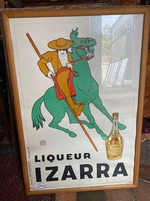 painting of a man on a horse with a bottle of liquor in front of him