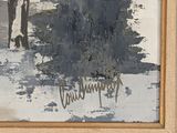 a painting of a man and a woman walking in the snow