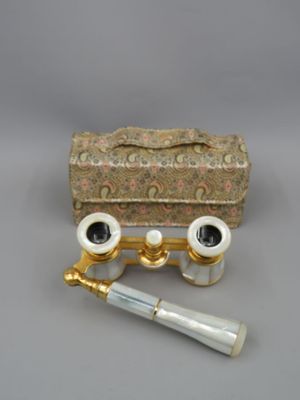 pair of antique brass - plated candlesticks and a case