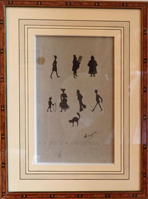 Ecole française fin XIX°, Silhouettes, encre sur papier gris…