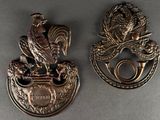 pair of antique brass door knockets with eagle and crest