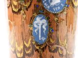 a close up of a vase with a picture of a horse on it