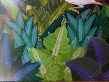 un tableau représentant un oiseau perché sur une branche d'arbre