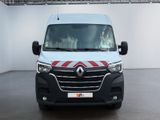 the front view of a white van with a red and white stripe on it
