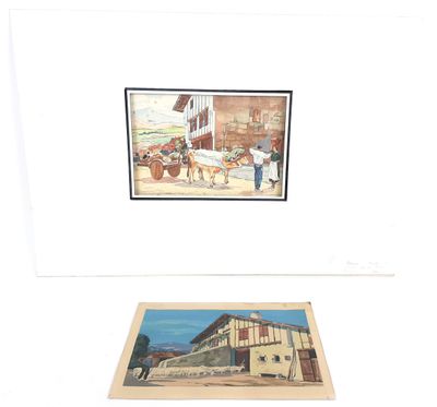 une photo d'une photo d'un bâtiment et une photo d'une calèche