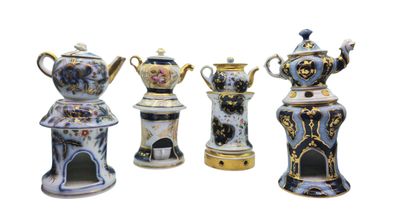 five different types of teapots on display on a white background