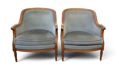 pair of french style armchairs with blue velvet upholstered seats