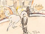 a drawing of a man riding a horse in a circus