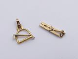 two gold plated charms, one with an arrow and the other with a bow