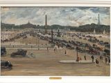 tableau représentant une vue de ville avec beaucoup de voitures et de gens