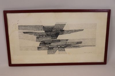 GUITET James (1925-2010). "Composition aux blocs" Dessin à l… - Photo 1