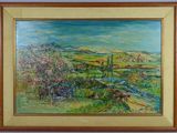 peinture représentant un paysage avec une rivière et une vache au premier plan