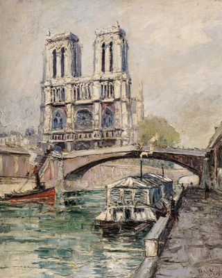 an image of a painting of a bridge over a river