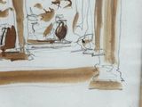 a picture of a drawing of a man and a dog