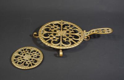 pair of antique brass filigree brooches with filigrees