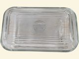 a clear glass container with a lid on a white background