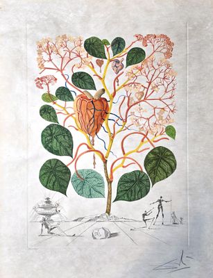 drawing of a tree with a heart shaped leaf and a man walking in the distance