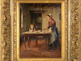 a painting of a woman and a child at a table