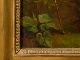 an image of a painting of a bird sitting on a branch in a forest
