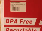 a red box with a white label on it that says bpafree recyclable made in france