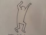 drawing of a man jumping in the air with a snowflake above his head