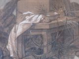 a drawing of a cat sitting on a chair