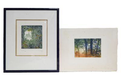 Réunion de deux lithographies : - La mota. Signé Tyuso ? en …