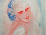 an image of a painting of a woman with blue hair