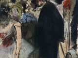 a painting of a man in a top hat standing in front of a crowd