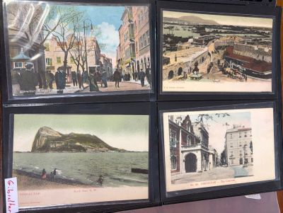 four pictures of people walking on the beach in the water