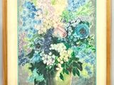 a painting of flowers in a vase on the wall