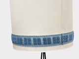 an image of a table lamp with a blue and white shade
