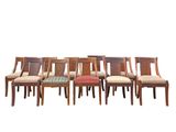set of six dining chairs with upholstered cushions