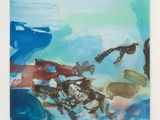 a painting of a group of birds flying over a body of water