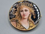 a close up of a picture of a woman on a plate