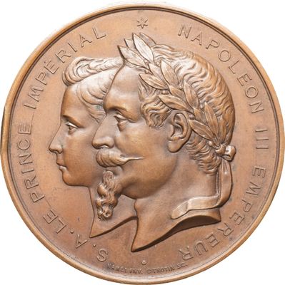 une image représentant une médaille de bronze sur laquelle figurent les têtes de deux hommes