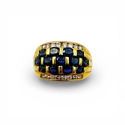 Bague jonc en or jaune (750) ornée de petits saphirs taille … - Photo 1