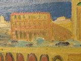 a painting of a building with a clock tower in the background