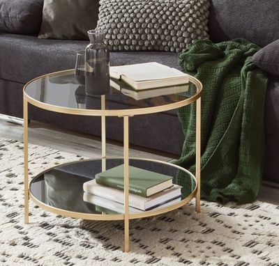 Table basse ronde en verre et métal doré, 60x45 cm - bruit d…