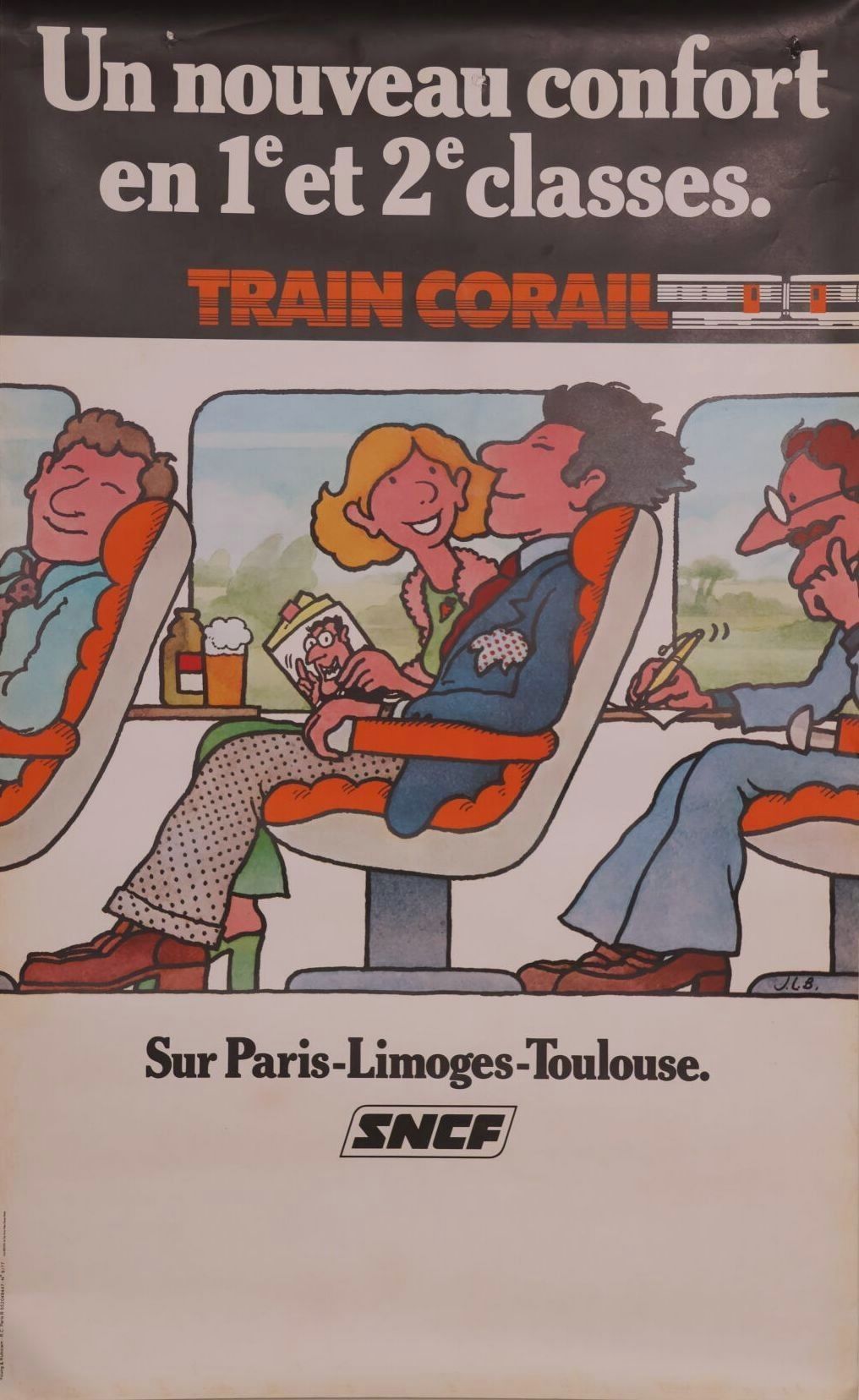 Jean-Louis BESSON (1932-2003), d'après. Le train corail, "la voiture qui vous fait aimer le train". Affiche imprimée ...