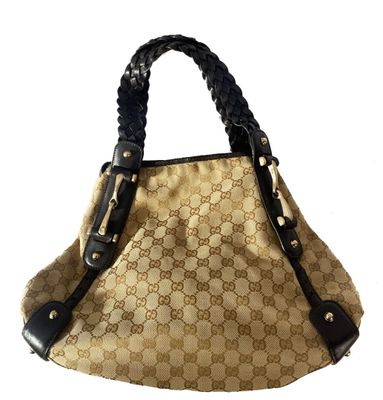 guccissi beige and black handbag with braid handles